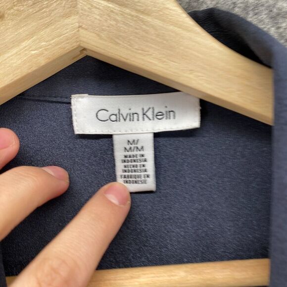 Calvin Klein Blouse Women M Medium Gray Collared Long Sleeve Pullover Casual - Picture 3 of 7